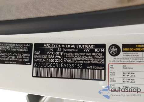 2015 Mercedes-Benz S 550 from USA, damaged, VIN WDDUG8CB1FA139152